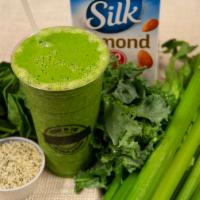2. Go For The Greens Smoothie · 24 oz. of spinach, kale, celery, hemp seeds, mango puree and almond milk.