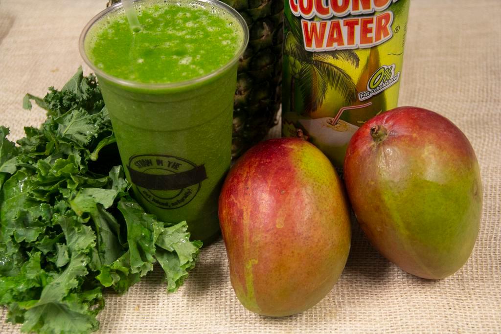 3. Hail To Kale Green Smoothie · 24 oz. kale, pineapple, mango, coconut water, mango puree and pineapple puree.