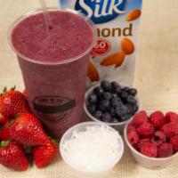 2. Fruit Blast Smoothie · 24 oz. of strawberries, raspberries, blueberries, coconut flakes, berry puree and almond milk.