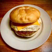 Sausage Egg & Cheese  · Sausage Egg & Cheese on a roll or bagel with two eggs 