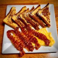 French Toast Platter · W/ Scrambled eggs and Bacon 
