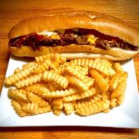 South Philly Cheese Steak · w/ American Cheese, Onions, Green, Red Bell Peppers & French fries