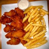 Chicken wings & fries · Amazing crispy chicken wings with french fries and a side of blue cheese