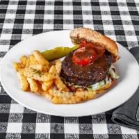 Michelle's Jerk Burger · Beef burger, brushed with jerk sauce, on a toasted bun.