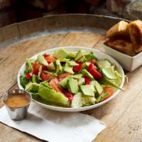 House Salad · Mixed greens, avocado, green & red peppers, red onions, cucumbers & tomato with choice of dr...