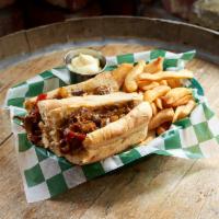 Philly Cheese Steak Sandwich · On amoroso hero, cheese, peppers & onions served with choice of fries.