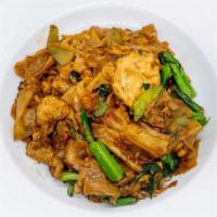 Pad See Yu · Thai country style stir-fried board rice noodles with Chinese broccoli and egg.
