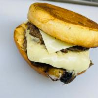Mushroom Swiss Burger ·  double Patty topped with cooked mushrooms and Swiss cheese.