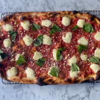 Margherita Square Pie · Tomatoes, mozzarella, pecorino, and basil. 17
