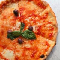 Margherita Pizza · San Marzano tomato, mozzarella and fresh basil and olives.