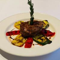 Filet Mignon alla Griglia · Served with grilled seasonal vegetables and french fries.