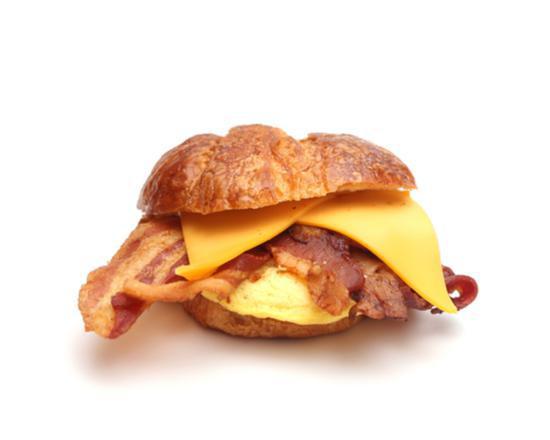 Bacon Egg Cheese Croissant · Fresh buttermilk croissants filled with eggs, bacon strips and choice of cheese.