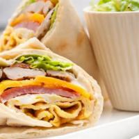 Ham, Egg, Cheese Wrap · Your choice of wrap with fresh cooked eggs, ham slices, and warm melted cheese.
