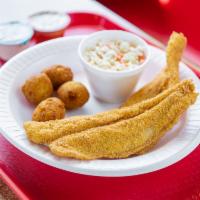 Fillets Combo · Served with one regular side, hushpuppies, and a large drink.