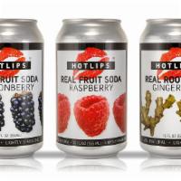 HOTLIPS Real Fruit Soda · Our own all natural, real fruit soda in a can: Raspberry, Marionberry or Ginger.