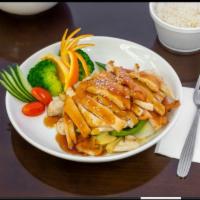 T3. Chicken Teriyaki · Served with jasmine rice or brown rice and salad.