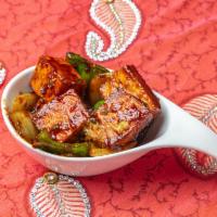 Chili Paneer · Onion, green pepper and grilled paneer. Chili pepper symbol. 