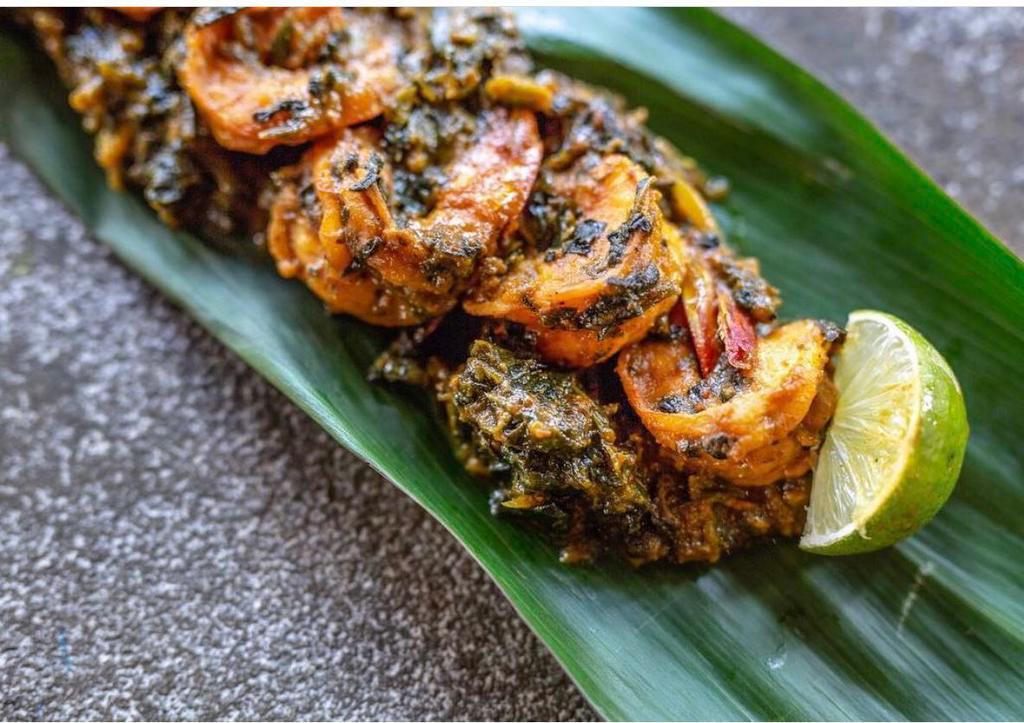 Jumbo Shrimp with Spinach and Coconut Cream  · 