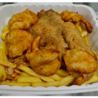 Tilapia and Shrimp Combo · 1 tilapia and 5 shrimp.
Serve with one Side:
Tostones, French Fries, or Sweet Potatoes