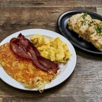 Special Biscuits and Gravy · 2 biscuits smothered in country sausage gravy, served with 2 eggs, your choice of 2 bacon st...