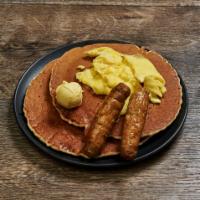 Pancake Combo · 2 large buttermilk pancakes, 2 large eggs any style, served with 2  bacon strips  or sausage...