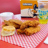 1. Three Piece Tender Combo · 1 side, 3 wedges, biscuit and 20 oz. drink.