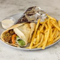 Falafel Wrap	 · Fried chickpea dough wrapped in fresh pita bread, lettuce, tomato, onions, pickles, and mayo.	