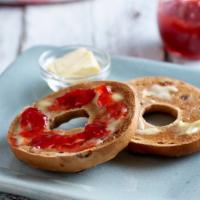 Bagel with Butter and Jelly · Boiled and baked round bread roll.