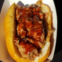 The Special Sandwich Plate · Pulled pork stacked on top of 1 Hot Link on a 6