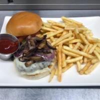 Piatto Burger · USDA Prime, caramelized onions, mushroom, and provolone. Served with french fries.