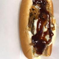 12. St. Louis Dog · Fried onions, BBQ sauce, provolone cheese.