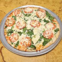 Roma Spinach Pizza · Spinach, feta and Roma tomato.