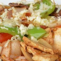 Alambres Specialty · Chicken, steak, mix or shrimp sauteed with onions, bell peppers, tomatoes, bacon, and topped...