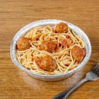 Spaghetti with Meatballs · An Italian-American dish consisting of spaghetti, tomato sauce, and meatballs.