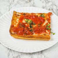 Grandma Pie Pizza · Square, thin crust. Marinara sauce, mozzarella and fresh basil.