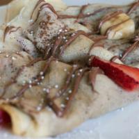 Nutella Crepe · Choice of banana or strawberry with Nutella & whipped cream. Add Nilla wafers or choice of f...