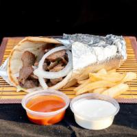 Lamb Gyro Sandwich · Served with chicken and salad hot sauce-white sauce.