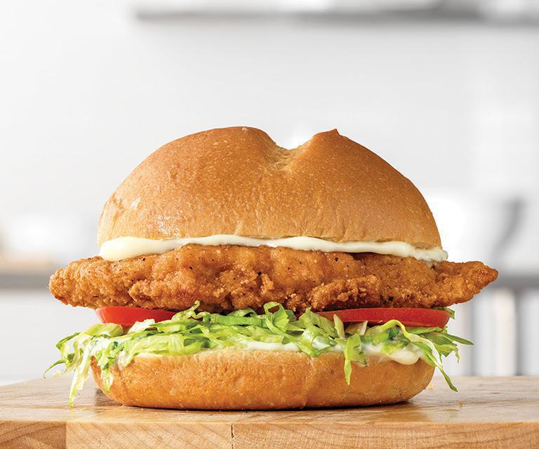 Crispy Chicken Sandwich ·  Hand-Breaded Crispy Chicken Sandwiches Crisp 100% additive and preservative free chicken filet, topped with crisp lettuce, juicy tomatoes, and mayonnaise on a freshly baked brioche bun.