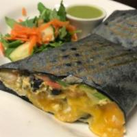 MEXICAN EGG WRAP · Served with black beans, tomato, avocado, onion, tomato, sharp cheddar, and tomatillo green ...