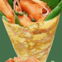 *27. Smoked Salmon · Smoked salmon, cream cheese, baby spinach, capers, red onions and string beans.