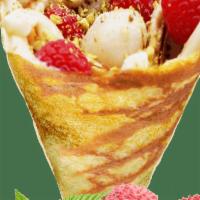*M7. Lychee Romantic · Lychees, raspberries, rose custard cream, whipped yogurt, and crushed pistachio.