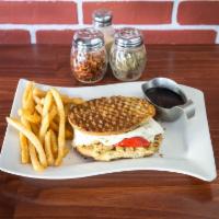 Roma Chicken Panini · Grilled chicken with roasted peppers and fresh mozzarella.