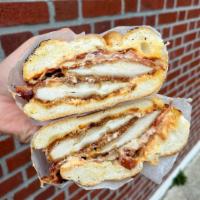 Belief NYC · Chicken Tenders, Crispy Bacon, Melted Muenster Cheese, Honey Mustard, Roasted Red Pepper Aio...