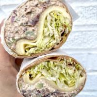 California Tuna Wrap · Our House Tuna Salad, Swiss Cheese, Lettuce, Mayo on a Whole Wheat Wrap