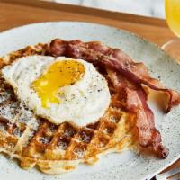 Waffle with Two Eggs, Bacon and Sausage · 