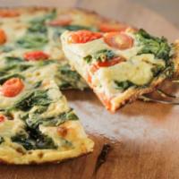 Spinach Frittata · Organic sautéed spinach, shallots, cherry tomatoes & Italian sausage over mix greens or pota...