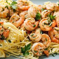 Shrimp Scampi · Jumbo Shrimp, Lemon, Wine Butter Sauce over Linguini