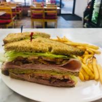 Ham BLT Sandwich · Served with french fries.