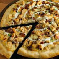 Chicken Bacon Ranch Pizza · Breaded chicken with bacon and ranch dressing.