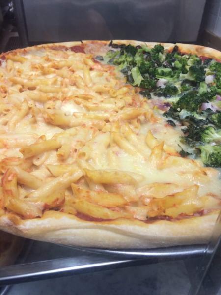 Baked Ziti Pizza · Ziti pasta, marinara, ricotta, and mozzarella.